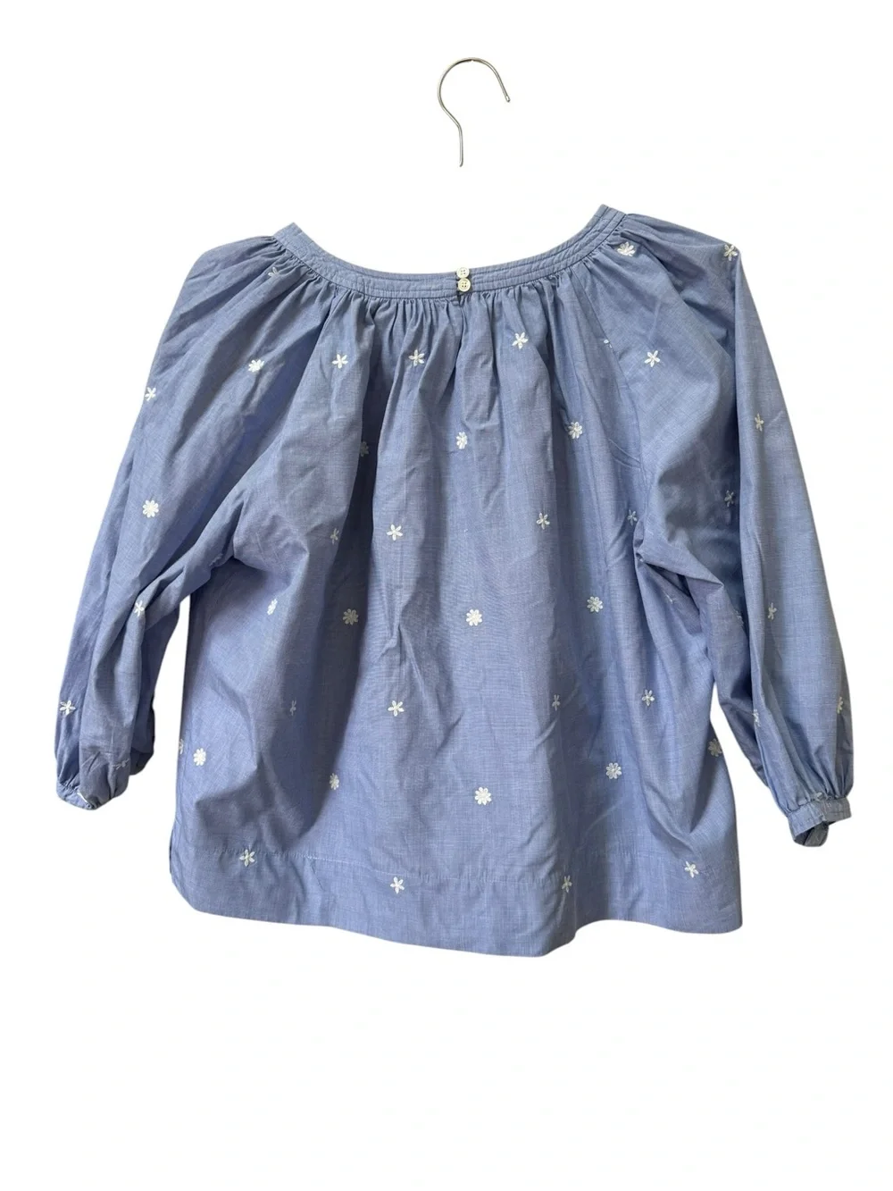 J.Crew Blue Chambray Embroidered Floral Blouse M